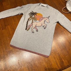 Coach Gray Wool Knit Sweater Unicorn Palm Tree Graphic